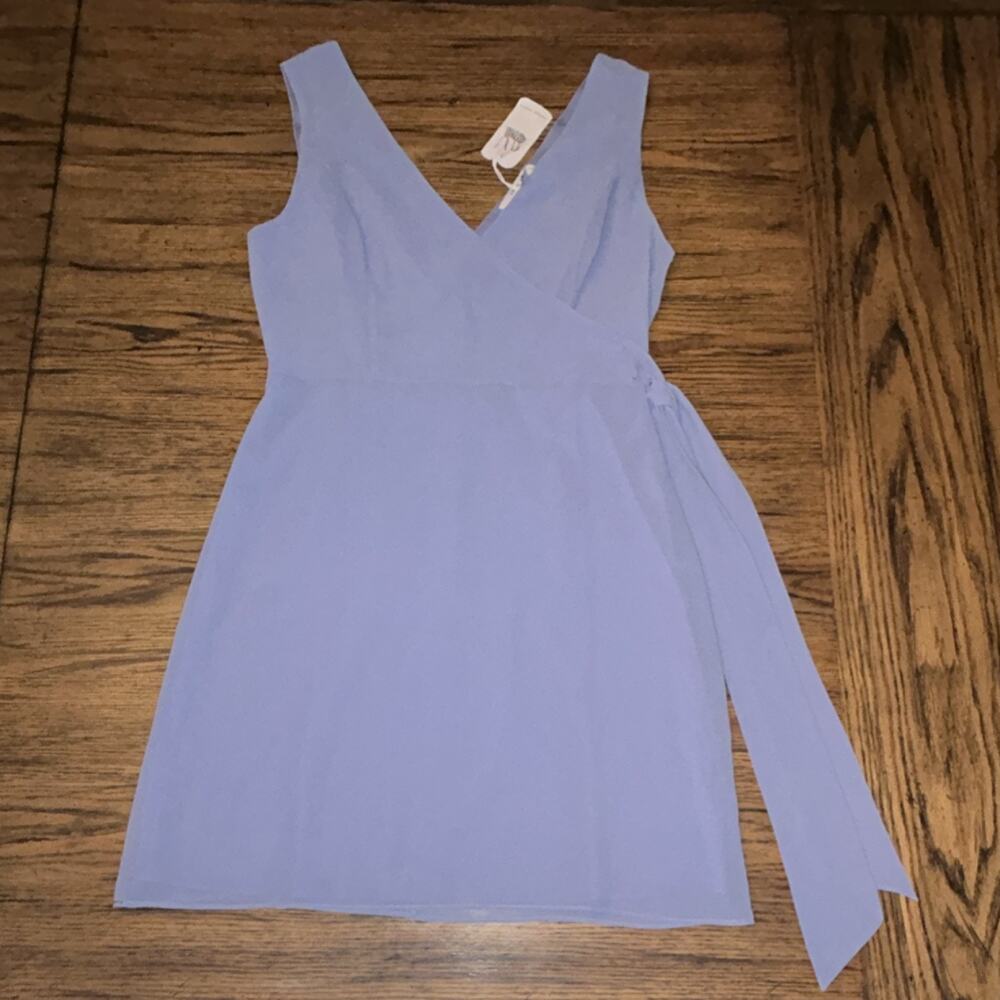 Naked Zebra Lavender Wrap Mini Dress Sleeveless V-Neck Tie Zip Short S